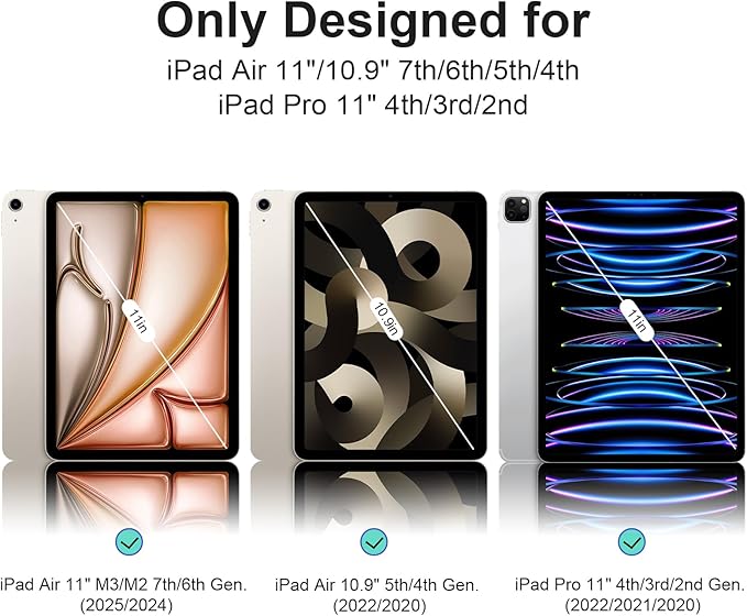 Case for iPad Air 11" M4/M3/M2 2026/2025/2024, iPad Air 10.9" 5th/4th 2022/2020, iPad Pro 11" 4th/3rd/2nd 2022/2021/2020 with Pencil Holder, Vertical Stand, Detachable Magnetic, Lilac+White