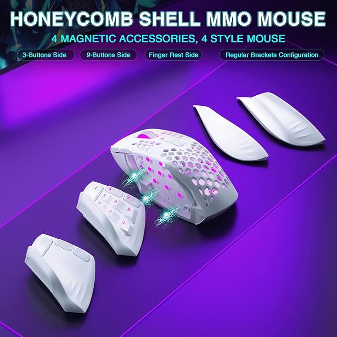 SOLAKAKA SM809 Pro MMO Gaming Mouse with 9 Side Buttons,24000 DPI RGB Mouse for Gamer,16 Programmable Macros MMO Mouse,White