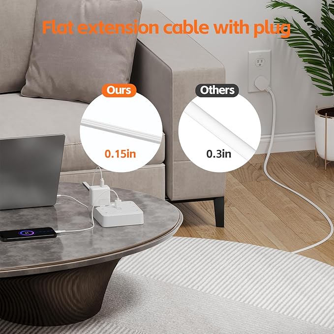 Surge Protector Power Strip(900J) -MCSCN 6 Outlets 4 USB（1C） - 15A/1875W -10ft Extension Cord,Ultra-Thin Plug & Cord - UL Certified - Desk/Home/Office Use