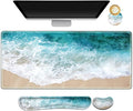 ARTSO Extended Gaming Mouse Pad Set, Keyboard Wrist Rest Support Pad + Wrist Cushion + XXL Large Mouse Pad + Coaster, Stitched Edge, Non-Slip, Memory Foam Desk Mat, Beach Waves