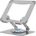 SOUNDANCE 360 Rotating Laptop Stand, Ergonomic Computer Riser for Desk, Adjustable Height Multi-Angle Metal Holder, Foldable Portable Notebook Elevating Base for Office & Home, Silver Grey