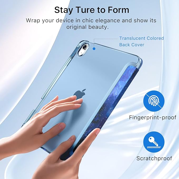 MoKo for iPad Air 11 inch Case (M4/M3/M2) 2026/2025/2024, iPad Air 5th/4th Gen 10.9 inch Case 2022/2020 with Pencil Holder, Slim Trifold Cover with Hard PC Translucent Back Shell, Blue Starry Sky