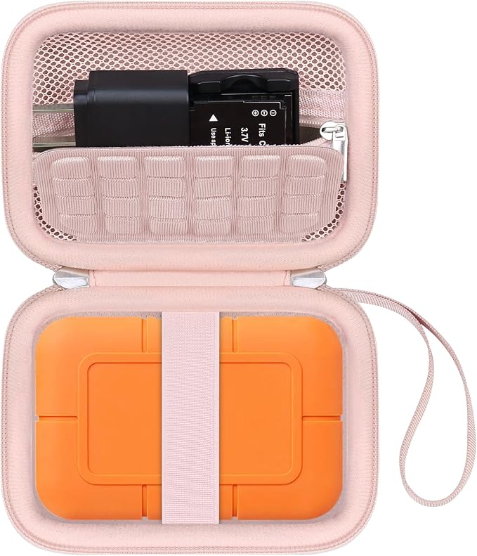 Canboc Carrying Case for LaCie Rugged SSD Pro5 2TB 4TB External Solid State Drive, Zipper Mesh Pocket fit Cable, Pink (Case Only)