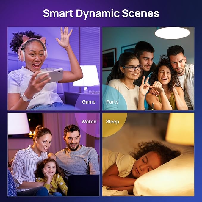 Consciot Smart LED Light, WiFi Color-Changing A19 E26 Lamp Compatible with Alexa & Google Home, 60W Equivalent, Music Sync, Dimmable, 4 Pack