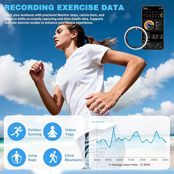 Smart Ring Health Tracker for Women, Fitness Ring Sleep Tracker, Fast Charging for Long-Lasting Use, Pedometer Exercise, Monitor Sleep, SpO2f (Silver 12)