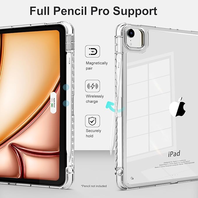 case for iPad Air 13inch M4/M2/3 2024/2025/2026,for iPad Pro 12.9 Case 2022(6th Generation) with Pencil Holder,Trifold Stand with Clear Shell for iPad case Air13 Transparent,Creamy White