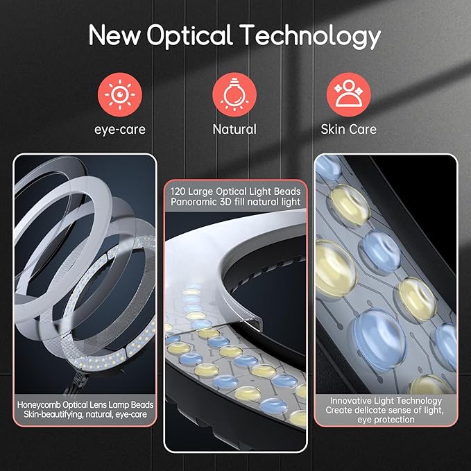 EOTO LIGHT 19 inch LED Ring Light with Tripod Stand, Ring Light with Touch Panel for Makeup Studio Portrait YouTube Vlog Video Shooting with Remote Controller, CRI>97