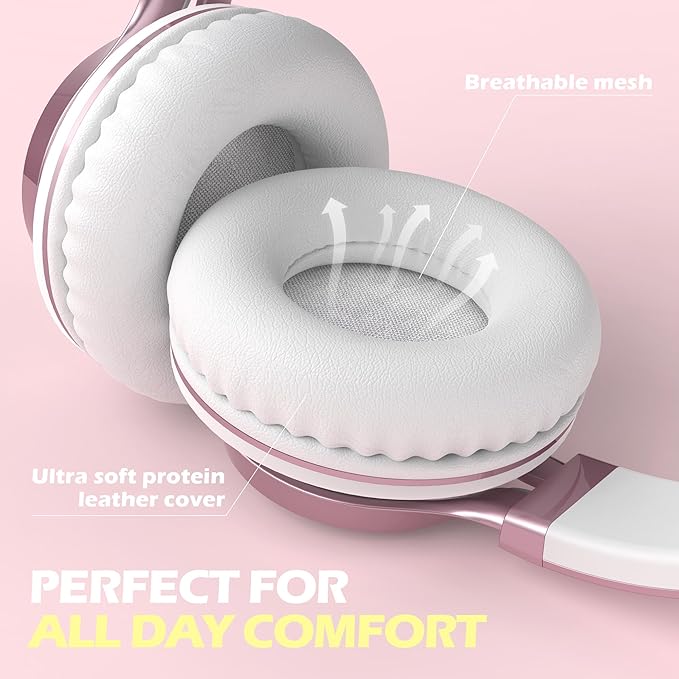 AILIHEN C8 Wired Headphones with Mic & Volume Control - Noise Isolating On-Ear Headphones for Girls School, Plug in Corded 3.5mm Headsets for Chromebook Laptop Computer PC Tablets Travel (Rose Gold)