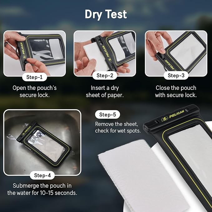 Pelican 2 Pack Marine - IP68 Waterproof Phone Pouch (Regular Size) Floating Waterproof Phone Case - Beach Cruise Ship Travel Essentials - Works w/All Phones - Detachable Lanyard - Black/Hi-Vis Yellow