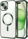 Hython Magnetic Clear for iPhone 15 Case with Camera Lens Protector [Compatible with MagSafe] Luxury Plating Edge Slim Soft TPU Cover Protective Phone Case for iPhone 15 6.1", Deep Green