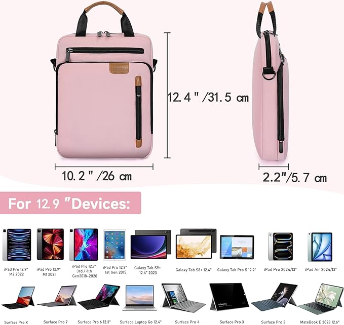 12.9 Inch Tablet Sleeve Bag, Padded Carrying Case for 13" iPad Air M4 M3 M2 2026-2024, iPad Pro M5 M4 M2 M1, Samsung Galaxy Tab S9 FE+/S9+/S8+/S7 FE/S7+ 12.4" 2022/2023, Surface Laptop Go 12.4"