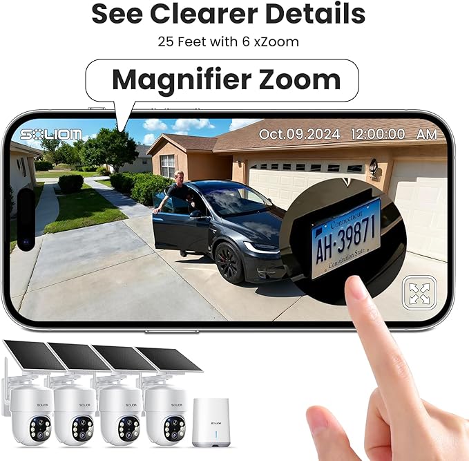 SOLIOM- 5MP Security Cameras Wireless Outdoor, No Subscription & Solar Powered,4-Cam Pack Cameras for Home Security with 360° Auto Motion Tracking, 3K Color Night Vision,5G & 2.4G Router Compatible