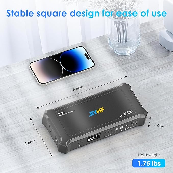 JIYHF Portable Power Station with AC Outlet - 99.9Wh Backup Battery, 100W AC & 65W USB-C PD Fast Charging Ideal for Outdoor Work