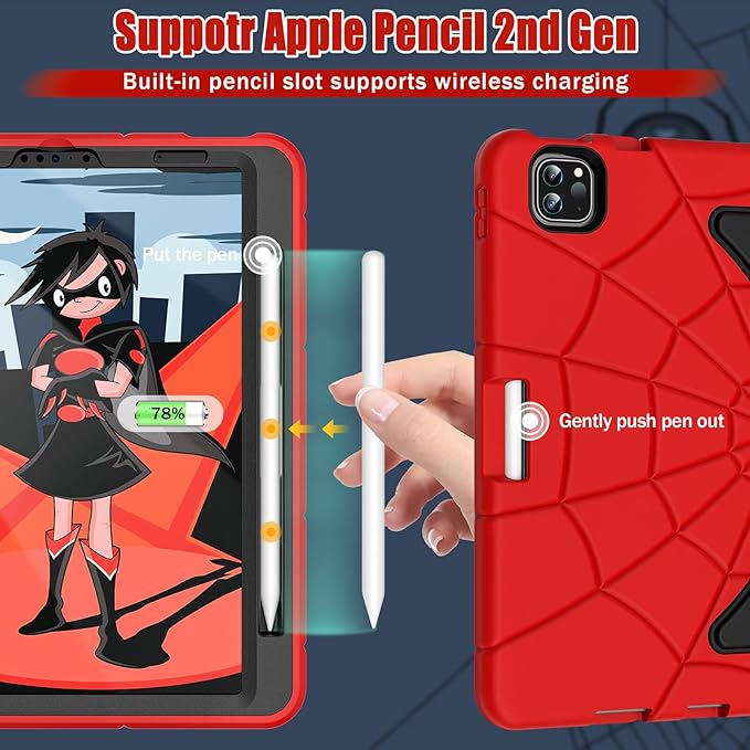 AKABEILA Compatible with Apple iPad Pro 11 inch(2018)/Apple Air 4 10.9(2020)/Air 5 10.9(2022)/Air 6 M2 (2024)/Air 7 M3 (2025) Tablet Case，Cover with Kickstand for Kids Children Boys Babies Red Black
