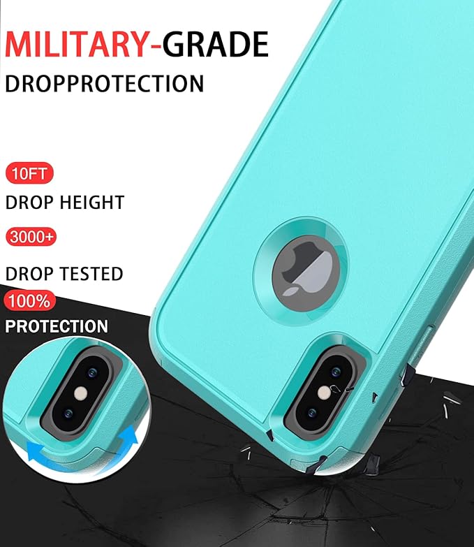 Diverbox for iPhone X Case/iPhone Xs Case [Shockproof] [Dropproof] [Tempered Glass Screen Protector ] Heavy Duty Protection Phone Case Cover for Apple iPhone X/XS (Teal)