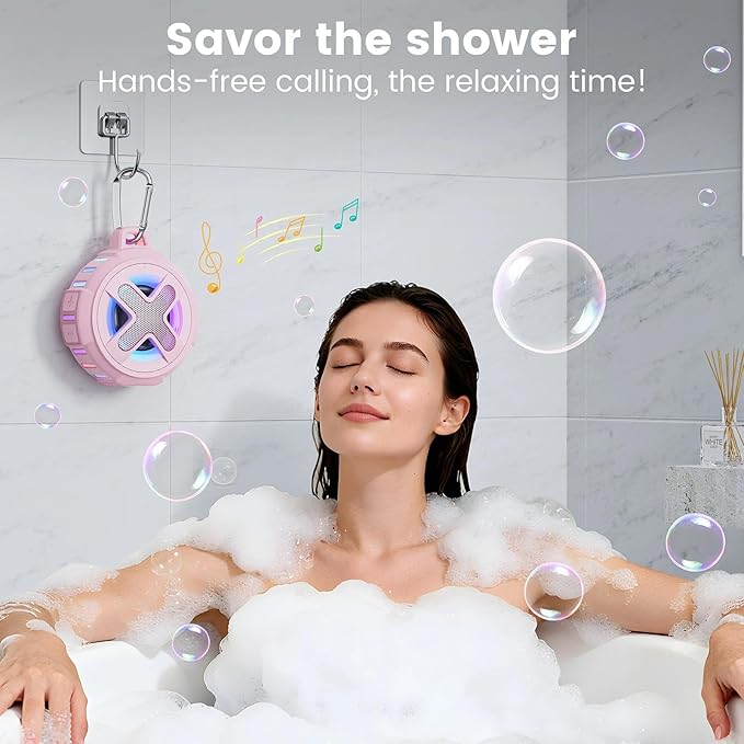 XLEADER X8(2 Gen) Upgraded, Bluetooth Shower Speaker, Certified IP67 Waterproof, 10W Pro Sound&Deep Bass, 24Hrs Playtime, Stocking Stuffers, White Elephant Gifts, for Teens Women, Pink