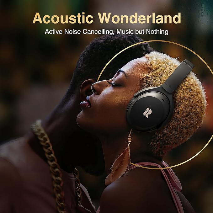 Active Noise Cancelling Headphones, Wireless Over-Ear Bluetooth Headphones ANC, Hi-Res Audio, 60H Playtime, Deep Bass, 3.5MM Cable, Memory Foam Ear Cups for Work/Travel/Home/Office