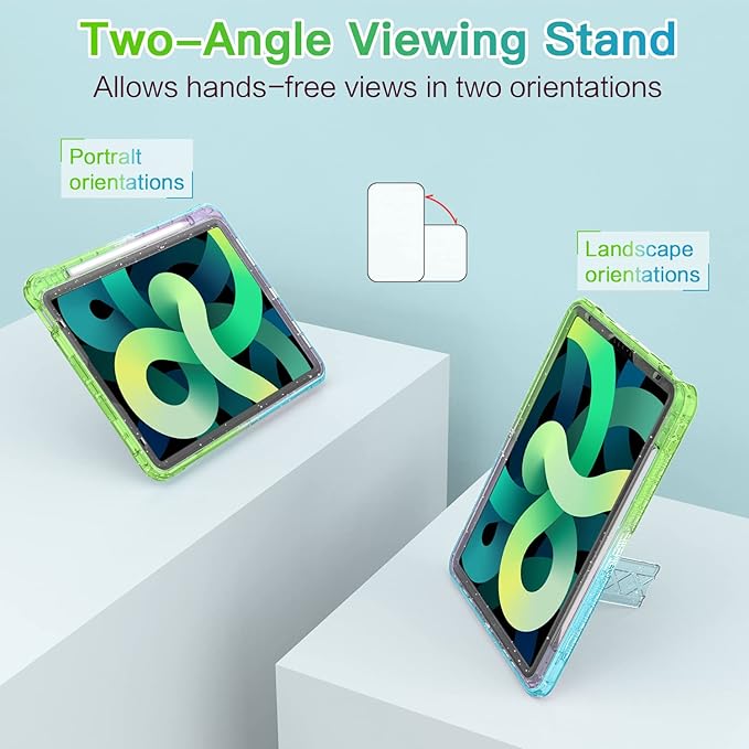 ZoneFoker Case for iPad Air 5th/ 4th Generation Case (2022/2020) 10.9'', for iPad Pro 11 Inch (4th/3rd/2nd/1st Gen), Hard Slim Cover for iPad Air 5 4 th with Pencil Holder/Stand, Green to Blue Glitter