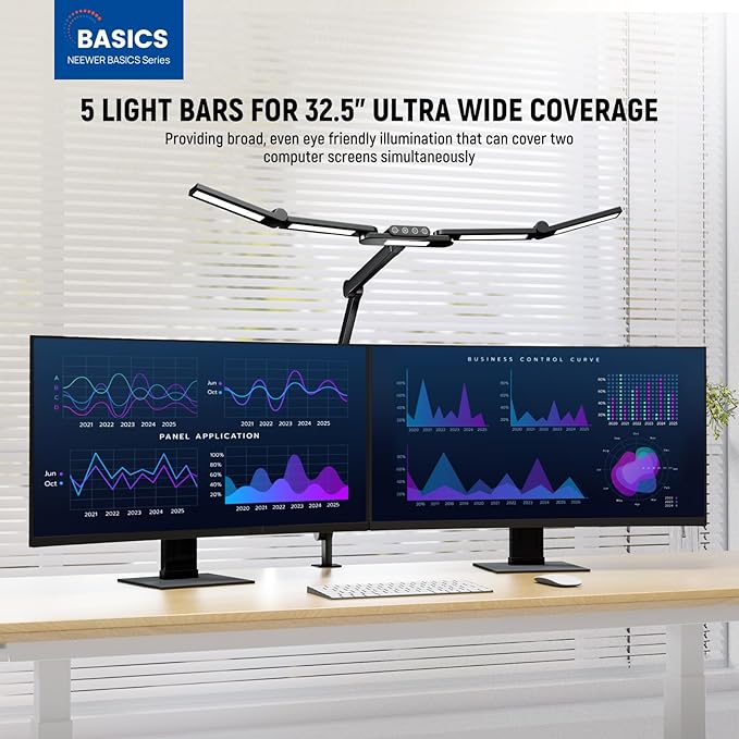 NEEWER Basics 32.5" Clip On Desktop LED Light for Home Office, 23W LED Architect Clamp Lamp with 5 Light Bars, Dimmable Lighting for Computer Drafting Table Desk Video Conference Atmosphere, DL01