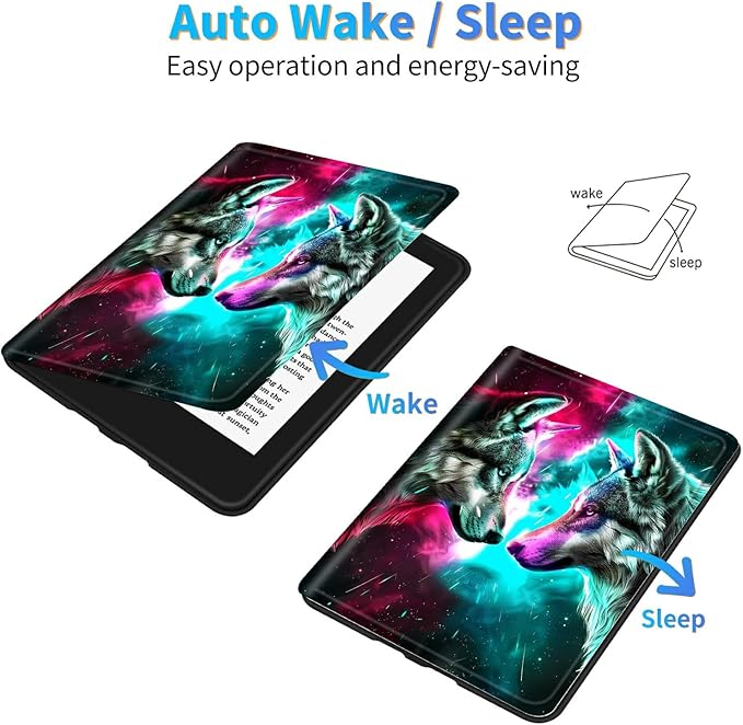 for Amazon Kindle Fire 7 (9th/7th/5th Generation, 2019/2017/2015 Release) 7" Tablet Case, Slim Kickstand Stand Leather Smart Cover with Auto Wake/Sleep, Gray Wolf Red Blue