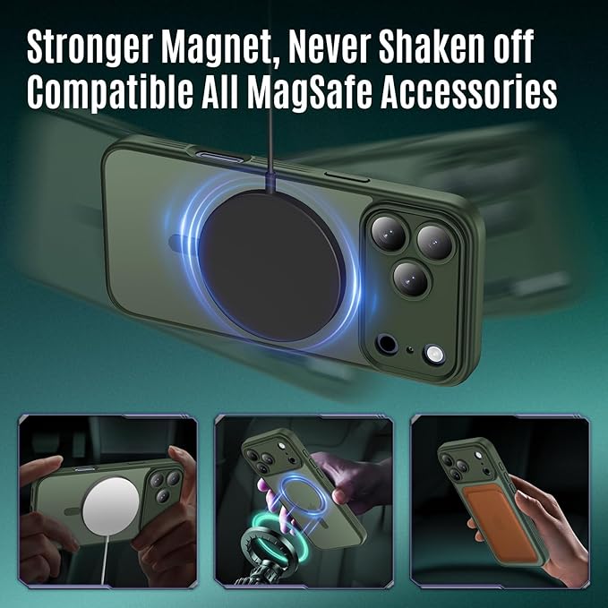 Symcele Designed for iPhone 17 Pro Max Case, Compatible with MagSafe, [Camera Protection] [15FT Military Drop Protection] Shockproof Translucent Matte Anti-Slip Phone Case, 6.9", Alpine Green
