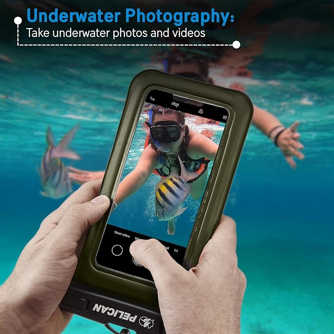 Pelican 2 Pack Marine - IP68 Waterproof Phone Pouch (Regular Size) Floating Waterproof Phone Case - Beach Cruise Ship Travel Essentials - Works with All Phones - Detachable Lanyard - OD Green