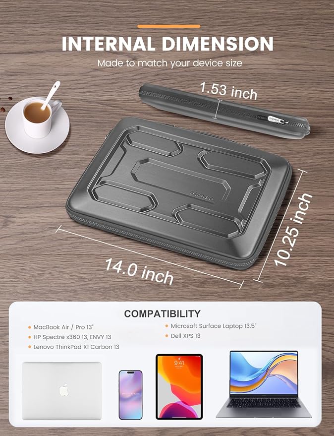DOMISO 13.3 inch Laptop Sleeve with Handle Shockproof Computer Bag Waterproof EVA Protective Carrying Case for 13-13.3 inch Notebooks/13 MacBook Air/MacBook Pro Retina/Dell XPS 13/HP, Dark Grey