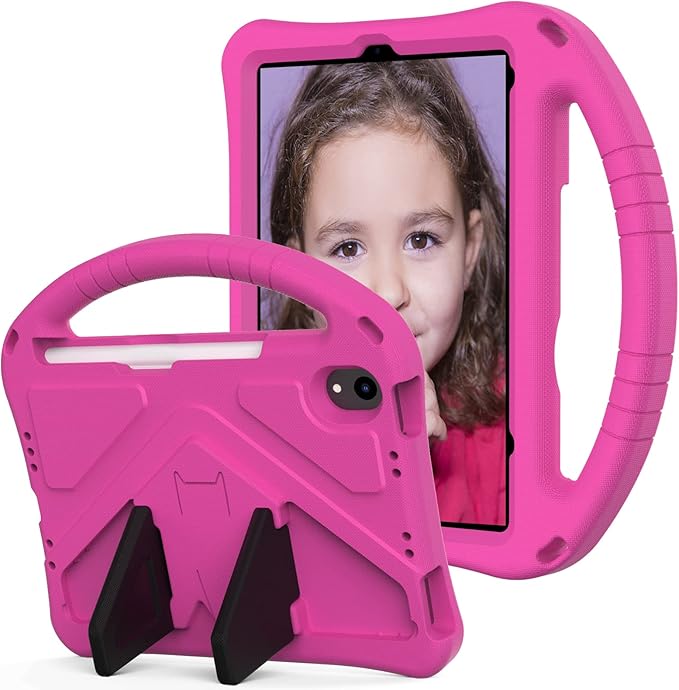 Kids Case for iPad Mini 7 (2024), iPad Mini 6th Generation Case, Techcircle Light Weight Shock Proof EVA Foam Rugged Handle Stand Kids Friendly Anti-Slip Grip Protective Case, Rose