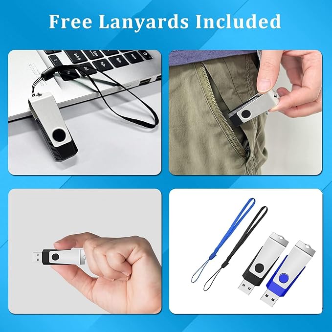 4GB Flash Drive 2 Pack, Wooolken USB 2.0 Thumb Drives Memory Stick with LED Light and Lanyards for Storage and Backup (Black Blue)