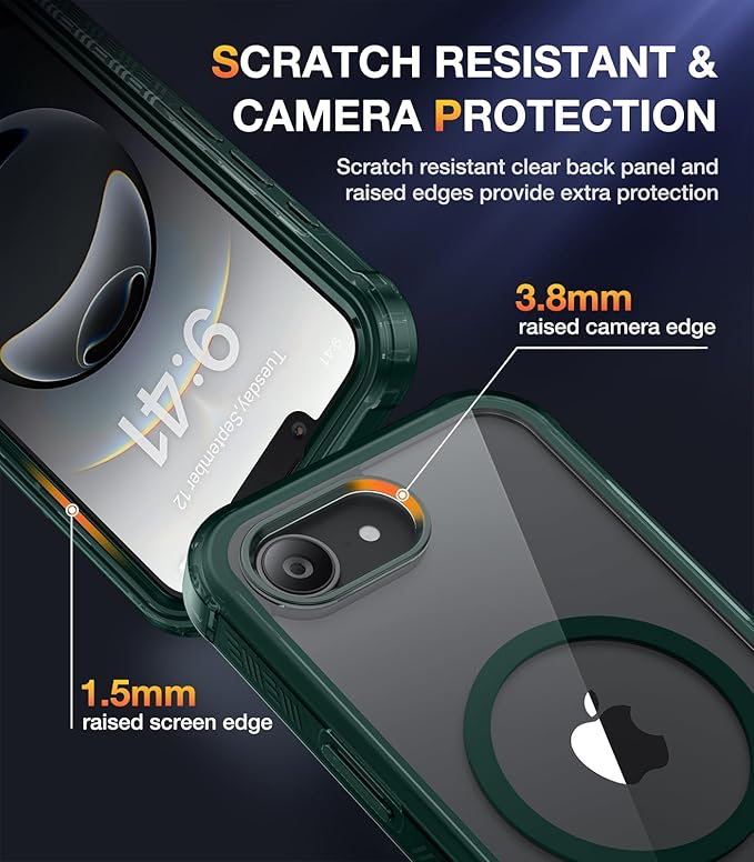 Diaclara Magnetic Designed for iPhone 16e / 17e Case, Full Body Rugged Case with Built-in Touch Sensitive Anti-Scratch Screen Protector, Soft TPU Bumper Case for iPhone 16 17 e 6.1" (Clear Green)