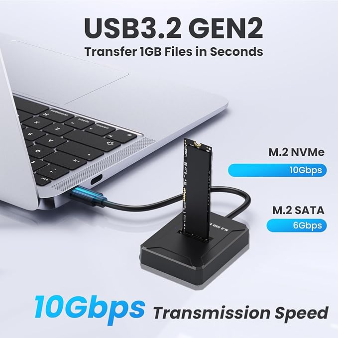 M.2 NVMe SSD Reader External, 10Gbps M2 to USB Adapter for Both M 2 (M Key, B+M Key) NVMe and SATA NGFF SSD Dock, Size for 22110 2280 2260 2242 2230 Drive Docking