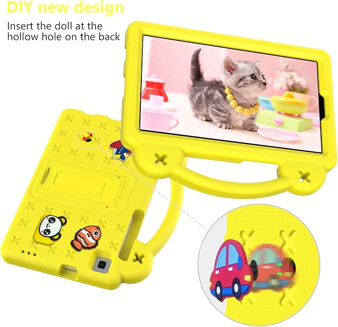AKABEILA Compatible with ONN 10.1(GEN3) 2022(1000071485)/Amazon Fire HD 10(2021/2023)/Fire HD 10 Plus(2021/2023) Tablet Case, Kids Case with Shoulder Strap & Stand Handle Yellow