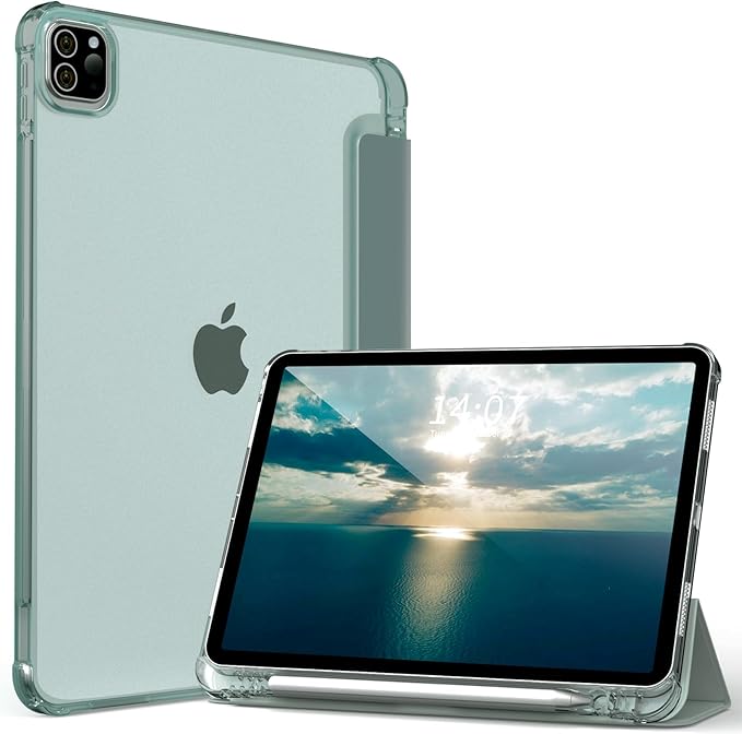 Kenke New iPad Pro 11 Inch Case 4th/3rd/2nd/1st Generation 2022/2021/2020/2018 Support 2nd Pencil Charge with Built-in Left Side Pencil Holder, Hard Frosted Back Cover & Colored Edge (Dark Green)