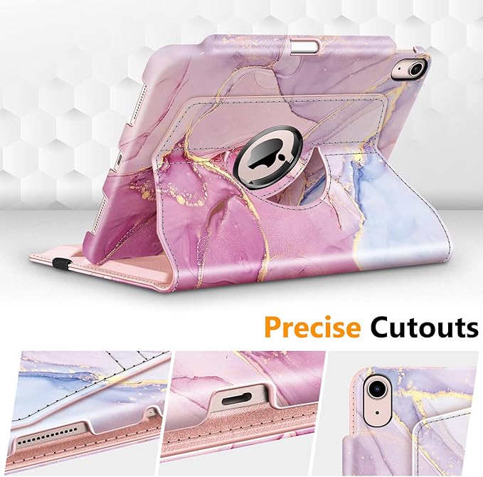 Fintie Rotating Case for iPad Air 11-inch M4/M3/M2 (2026/2025/2024), iPad Air 5th (2022) / 4th Generation 10.9 Inch - 360 Degree Rotating Protective Stand Cover with Pencil Holder, Glittering Marble
