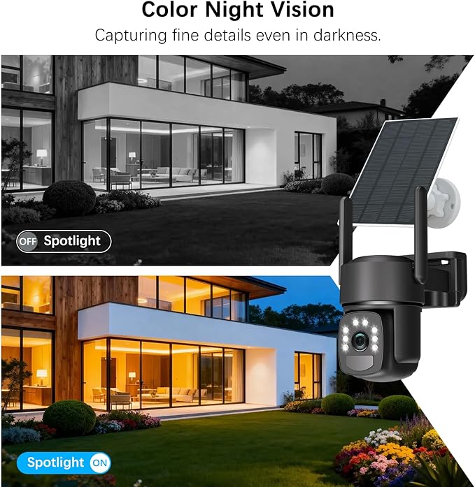 Solar Security Cameras Wireless Outdoor, Solar-Powered, No Subscription,Home Security Cameras with 4MP Color Night Vision, Auto Tracking, Pan & Tilt, Spotlight & Siren, 2.4 & 5G WiFi