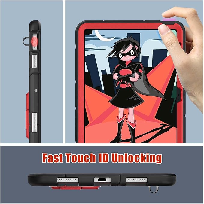 AKABEILA Compatible with Apple iPad (2026) 12th A19/iPad (2022) 10th/iPad (2025) 11th A16 Tablet Case，Lightweight Shockproof Protective Cover with Kickstand for Kids Children Boys Babies Black Red