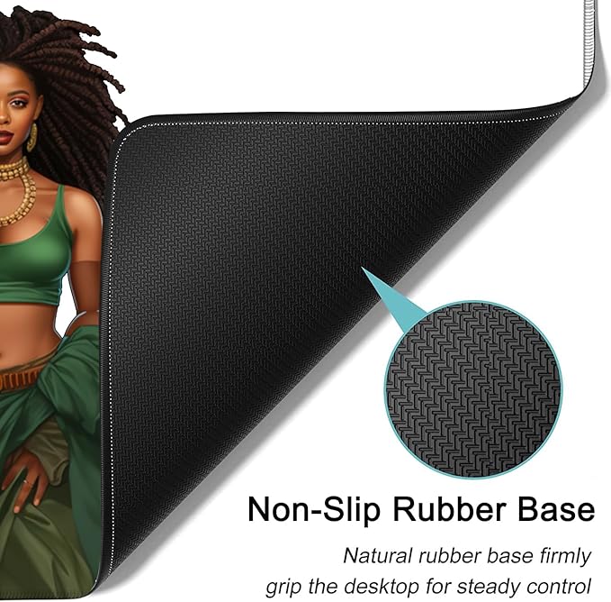 Large Mouse Pad, 31.5 x 11.8in Extended Gaming Mouse Pad with Stitched Edges, XXL Mousepad Protector Non Slip Rubber Base for Office Home Writing Mat,African American Women Black Girl White Desk Mat