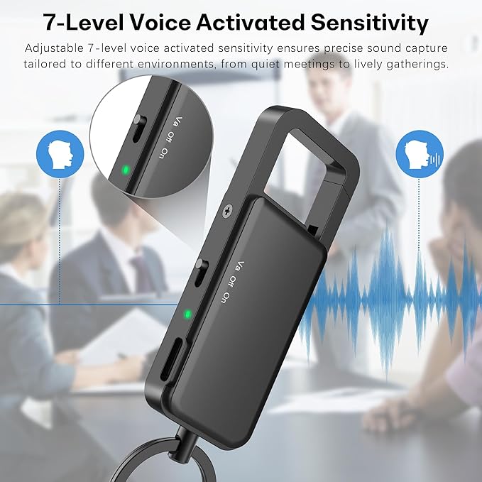 64GB Keychain Digital Voice Recorder with Playback – Mini USB-C Audio Recorder, 25-Hour Battery, Voice Activated, Noise Reduction, WAV Format, for Lectures, Meetings, Interviews, Notes