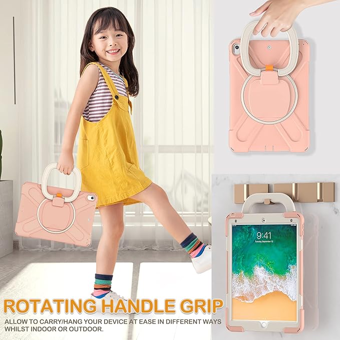 BRAECN Case for iPad Air 3, [Full-Body] [Drop-Proof] Silicone Case with 360°Rotating Hand Grip/Pencil Holder/Shoulder Strap/Stable Kickstand for iPad Air 3rd Generation 2019/ Pro 10.5 2017-Rose Gold