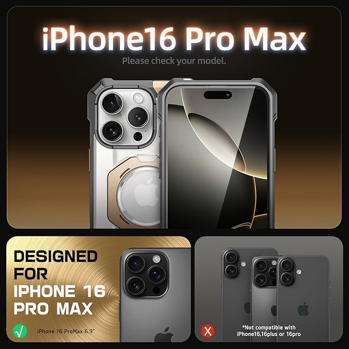SUPCASE for iPhone 16 Pro Max Case with Camera Control Capture Button (Unicorn Beetle Grip), [Built-in Stand] [Compatible with MagSafe] Heavy Duty Magnetic Phone Case for iPhone 16 Pro Max, DesertGold