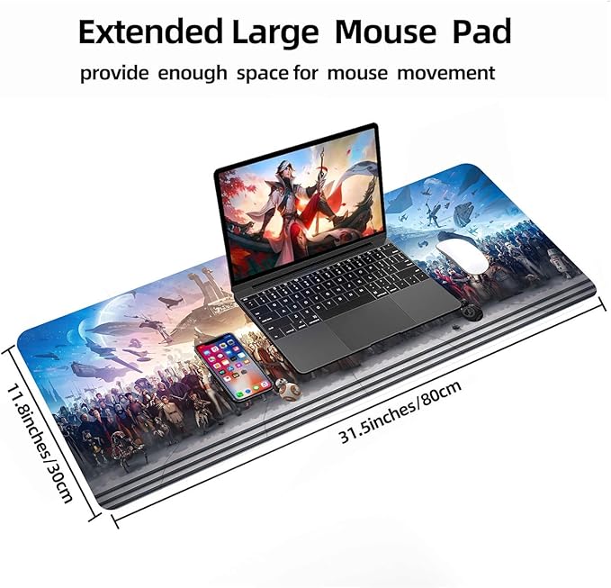 Large Gaming Mouse Pad，Long Mousepad, Extended XL Office Desk Mat, Long Full Desk Pad，Stitched Edges & Anti-Slip Rubber Base，Desk Pad for Keyboard and Mouse，Desk Accessories Supplies，31.5 x 11.8 inch