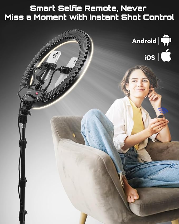Upgraded 18 inch LED Ring Light Kit with Tripod,CRI≥95, 3000K-6000K Adjustable Brightness & Color Temp, Phone Holder & Remote for Live Streaming, YouTube, TikTok, Photography, Makeup