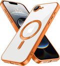 Hython Magnetic Clear for iPhone 16e Case with Camera Lens Protector [Compatible with MagSafe] Luxury Plating Edge Slim Soft TPU Cover Protective Phone Case for iPhone 16e 6.1", Matte Orange