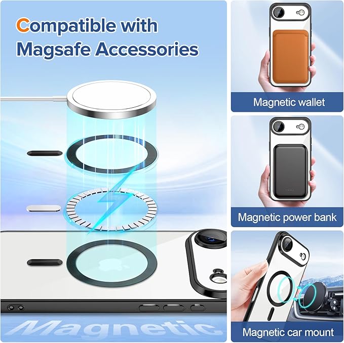 Hython Magnetic Clear for iPhone Air Case with Camera Lens Protector [Compatible with MagSafe] Luxury Plating Edge Slim Soft TPU Cover Protective Phone Case for iPhone Air 6.5", Matte Black