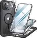 Miracase Magnetic for iPhone 15 Plus Case 6.7'',only for 15 Plus Phone Case Cover with Built-in 9H Tempered Glass Screen Protector,not for Pro/Pro Max,Magnetic Black