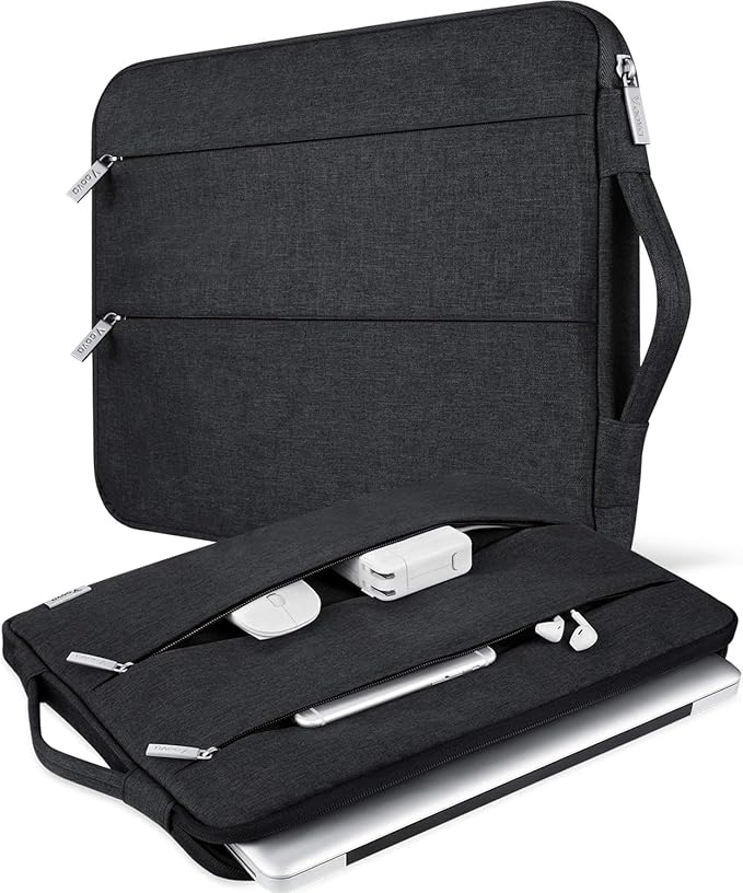 Voova Laptop Sleeve Carrying Case 13 13.6 Inch Compatible with MacBook Air 13 M1/M2/M3/M4, MacBook Pro 13/14, IPad Pro 13, Waterproof Slim Computer Cover Bag, Black