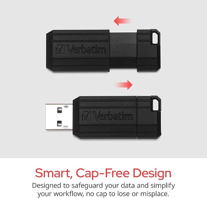 Verbatim 128GB Pinstripe USB 2.0 Flash Drive Retractable Thumb Drive - Black