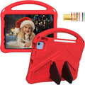 Kids Case for iPad A16 11th/10th Generation 2022/2025 11-Inch iPad Cover with Pencil Holder, Techcircle Lightweight Shockproof EVA Foam Rugged Handle Stand Anti-Slip Grip Protective Case, Red