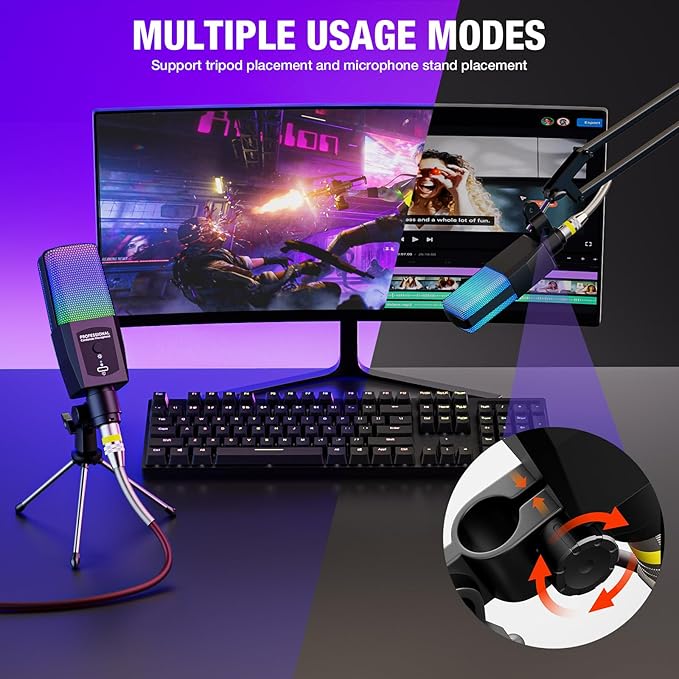 Multifunction Condenser Microphone, RGB Light Gaming Mic, 3.5mm XLR, Plug and Play for PC/Laptop/Audio Interface Mixer/Sound Card, Cardioid Studio Condenser Recording Mic for Podcast Streaming Singing