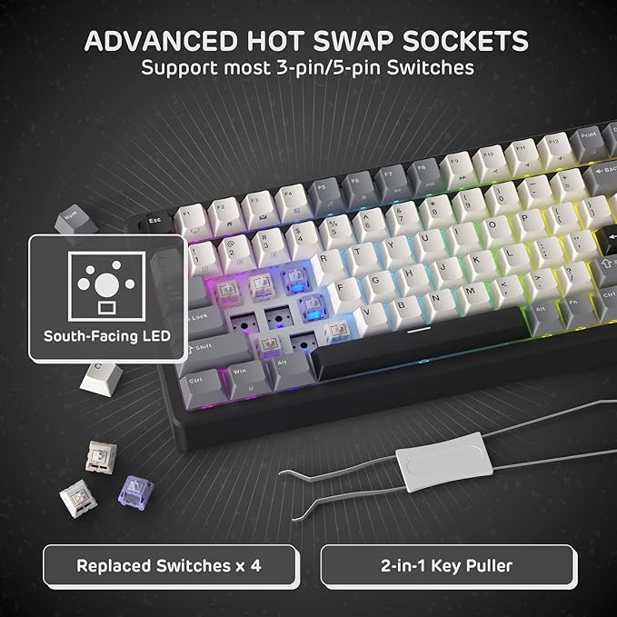 RK ROYAL KLUDGE F99 Wireless Mechanical Keyboard with Numper Pad, Tri-Mode Hot Swappable 95%100 Keys Gaming Keyboard BT/2.4G/USB-C, Pro Software, 5000mAh Battery, Customed Linear Creamy Switches